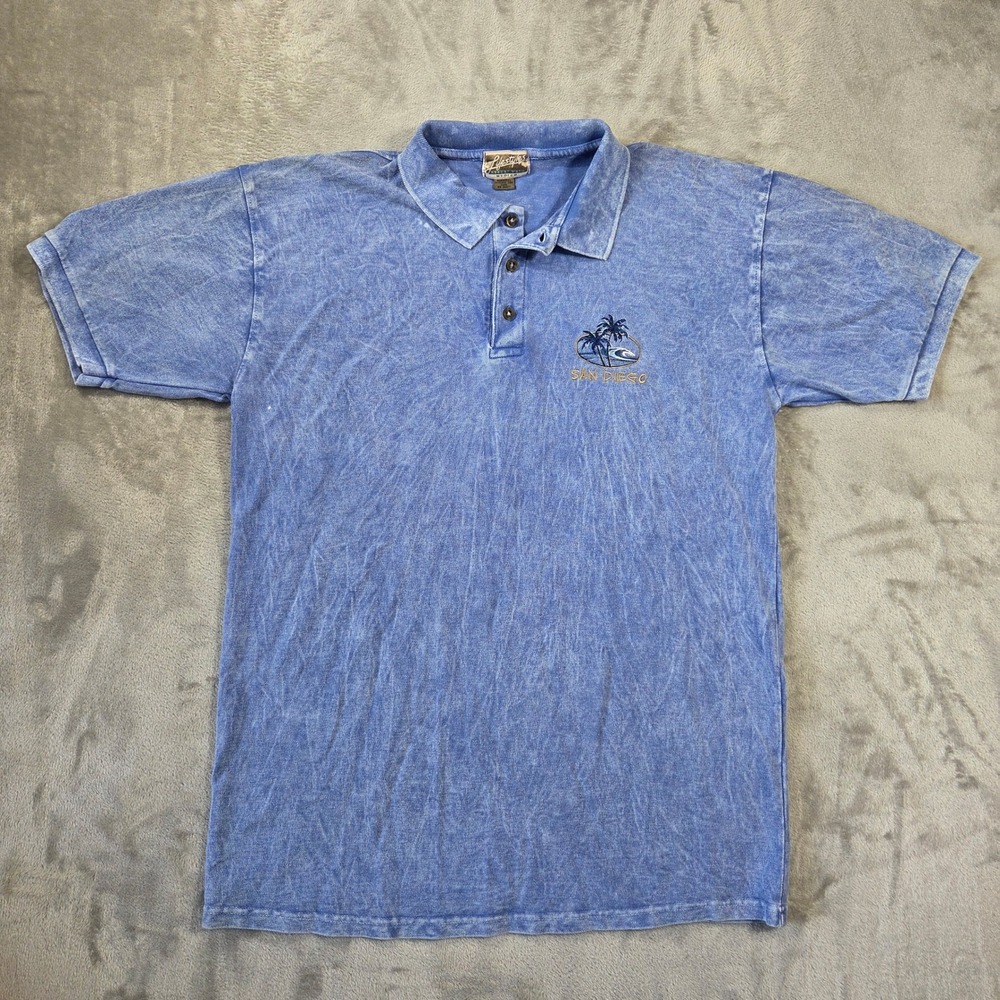 Vintage Lifestyles San Diego Polo Shirt Mens M Blue Acid Wash Embroidered Retro